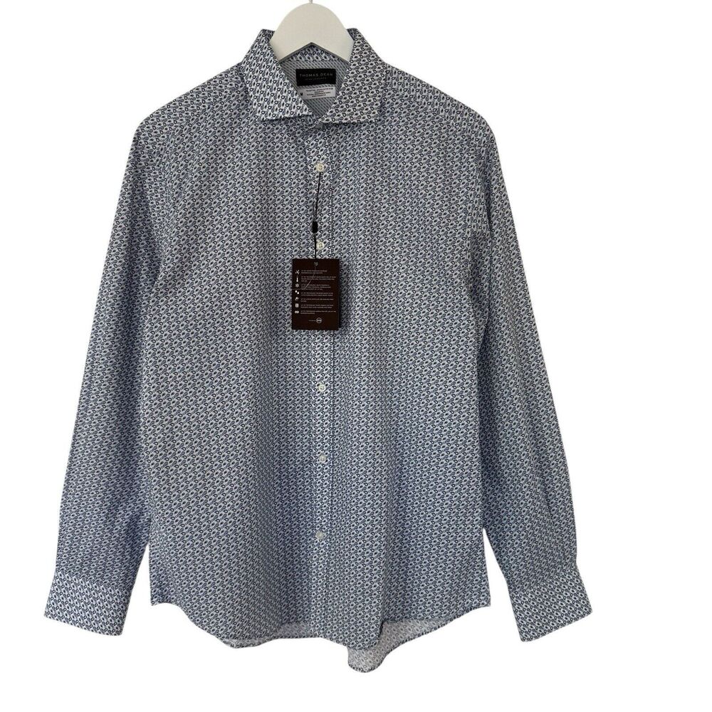 Thomas Dean Performance Paisley Dressy Button Down Longsleeve Shirt Cotton Med